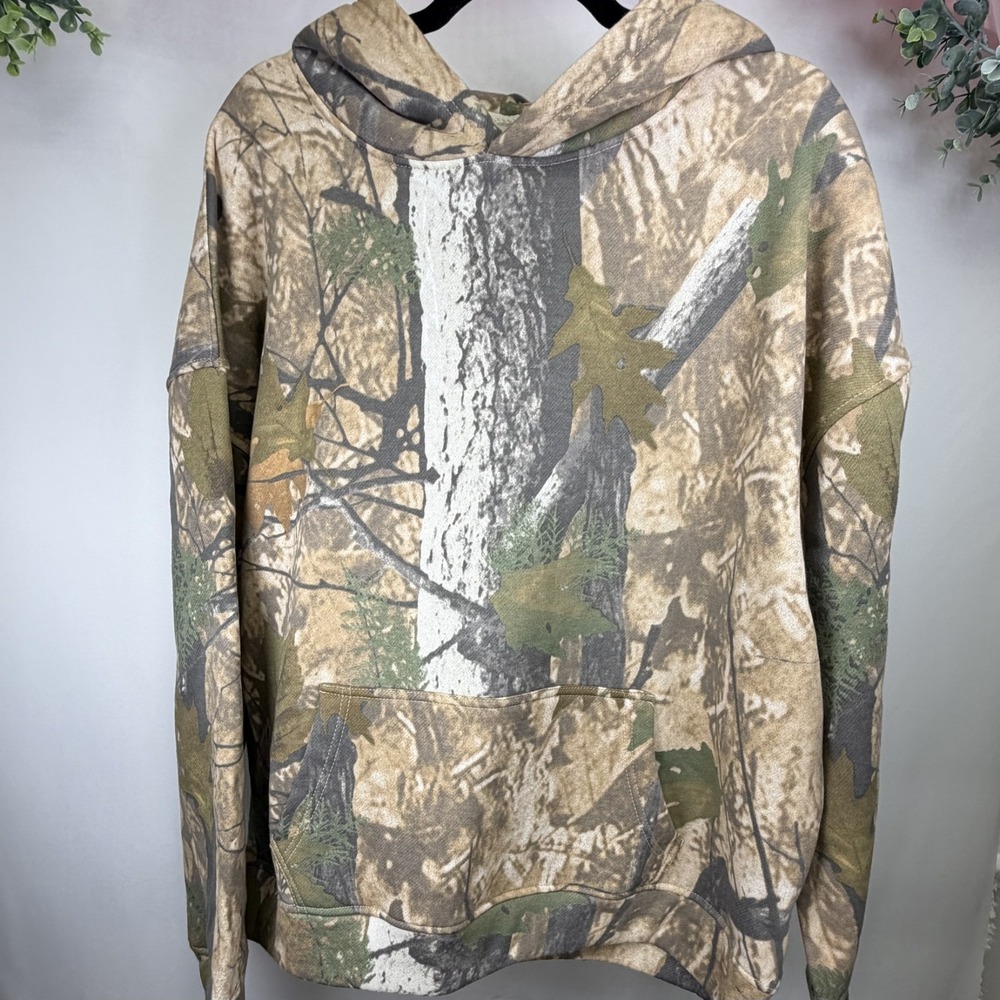 Fleece Factory Brown Tan Camouflage Hoodie Pullover Men's Hunting Woods Size‎ L